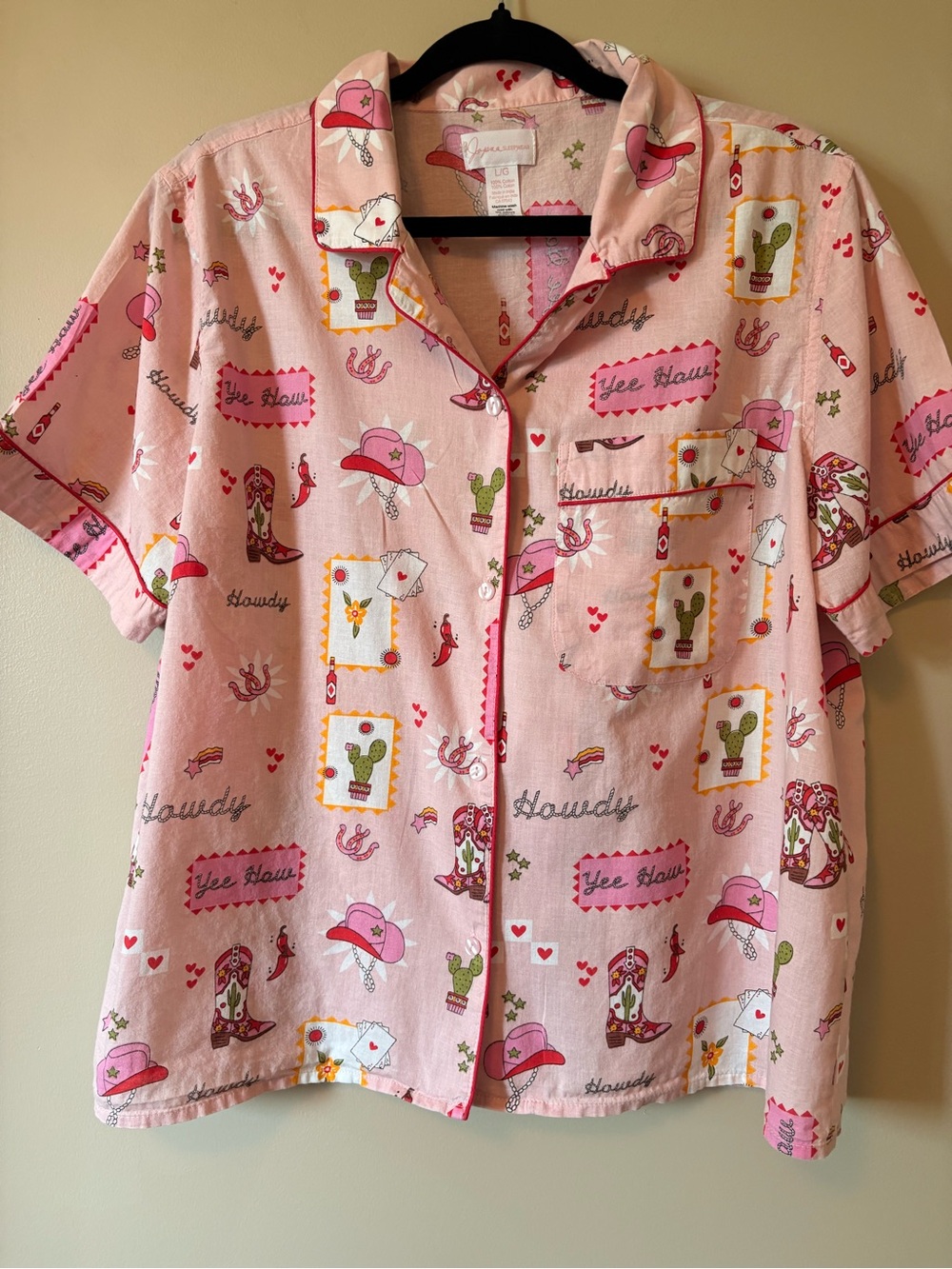 Japna Pink Western Print Button-Up Shirt & Pant Pyjamas